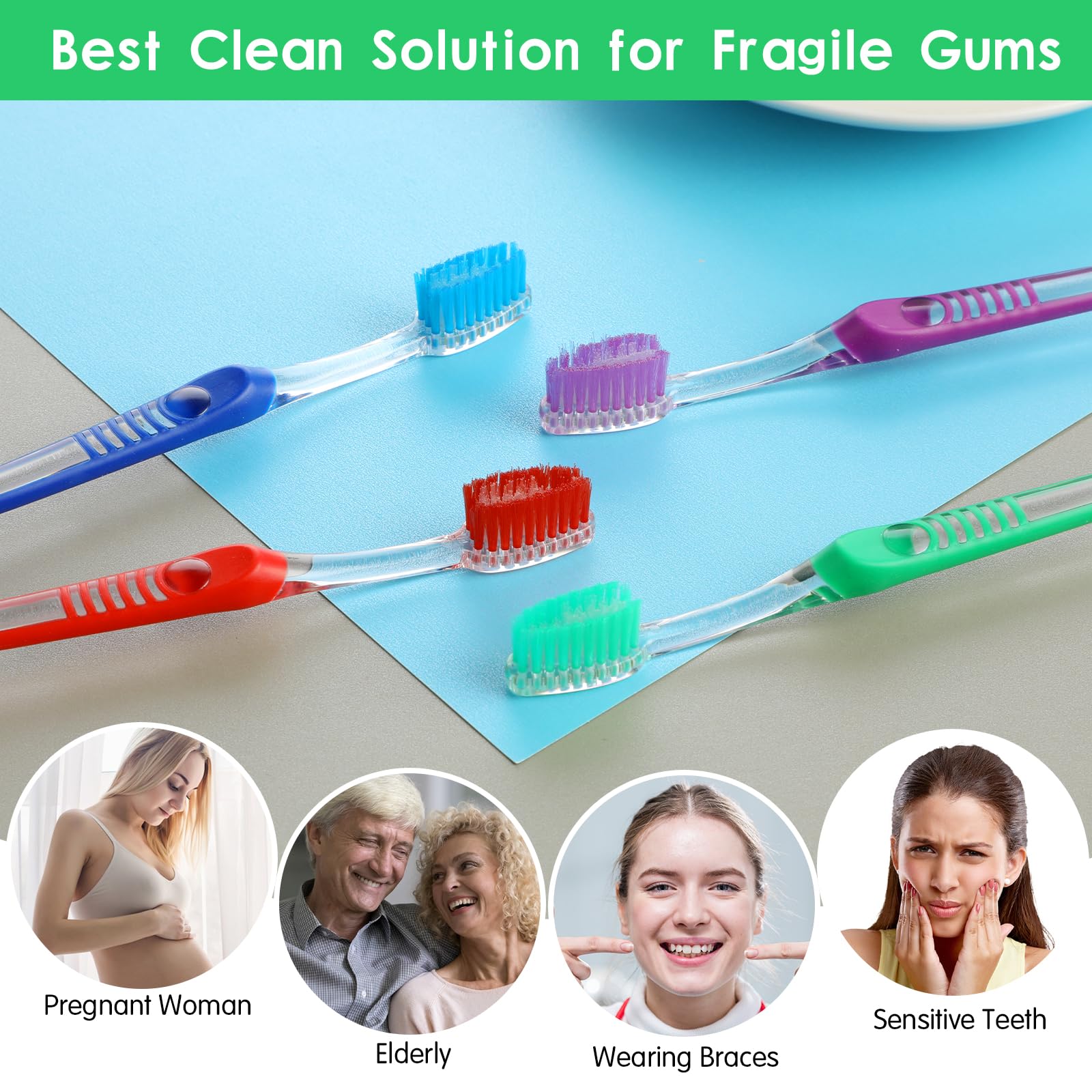 Tyqour Paquete de 4 cepillos para dientes con cabeza interproximal, cepillo de dientes de ortodoncia para aparatos ortopédicos, cerdas suaves de doble extremo para limpieza de dientes Ortho Brace