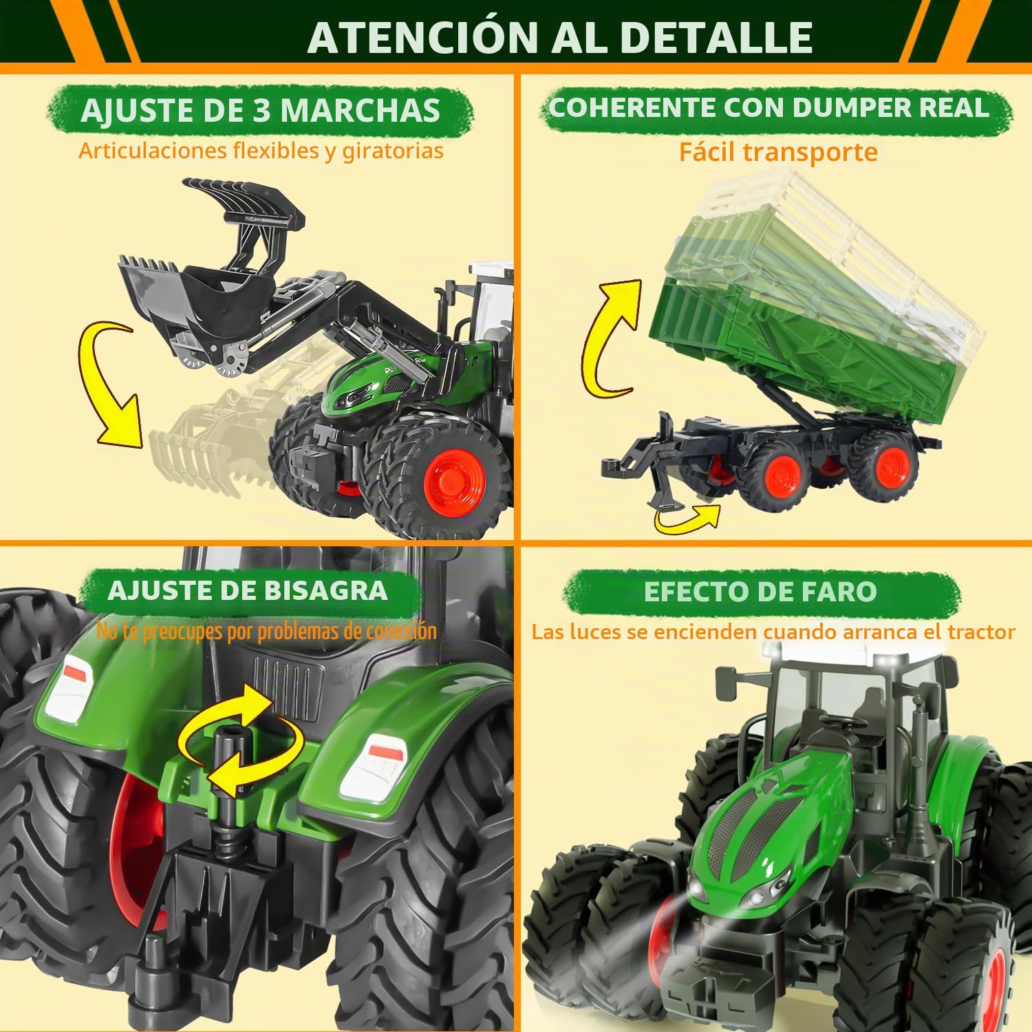 Tractor Juguete a Partir de 3 años, 2.4 GHz Tractor teledirigido teledirigido con Remolque, RC Trecker Juguete con Mando a Distancia, Vaca y Oveja, Regalo 2 3 4 6 años