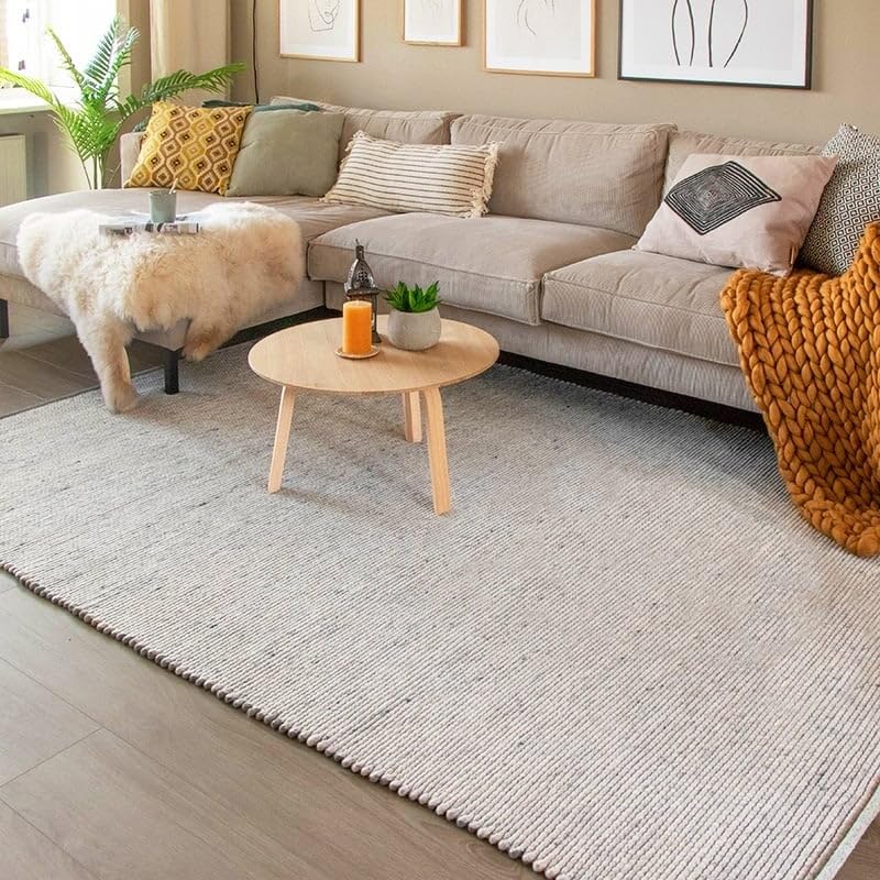 FRAAI | Home & Living Tapis de Salon en Laine - Wise Gris/Blanc No. 609-140x200 cm - Poil Court - Rectangulaire -