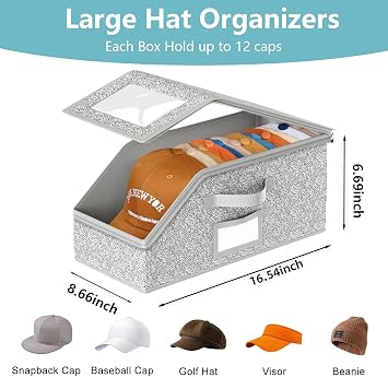 4 PCS Stackable Hat Storage Box for Baseball Caps
