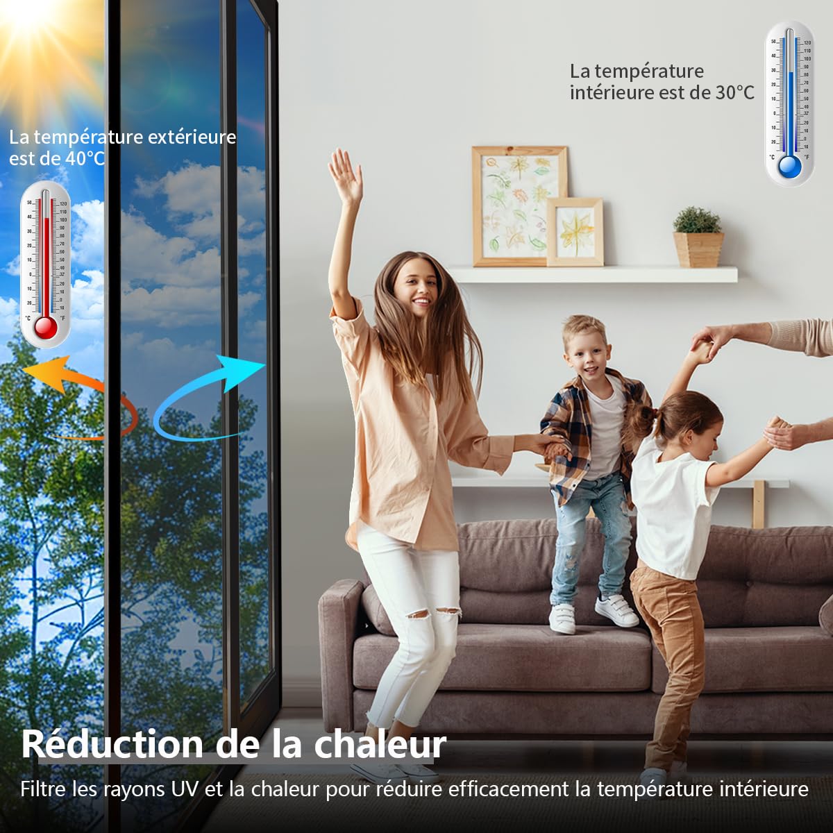 Zindoo Film Fenetre Anti Regard Film Anti Chaleur Bon Effet Miroir Anti UV | avec Kit de Pose 90x400cm Protection de la Vie Privée Protéger du Soleil pour Fenêtre Maison Bureau Magasin
