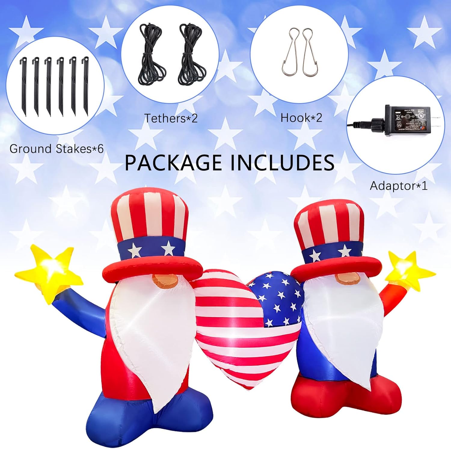 INGRINC 7FT Length Patriotic Inflatable Gnomes with America Heart,4th of July Decorations,Patriotic Independence Day Yard Decorations Outdoor,Blow Up Inflatables LED Lights for Lawn Garden Indoor : Patio, Lawn & Garden