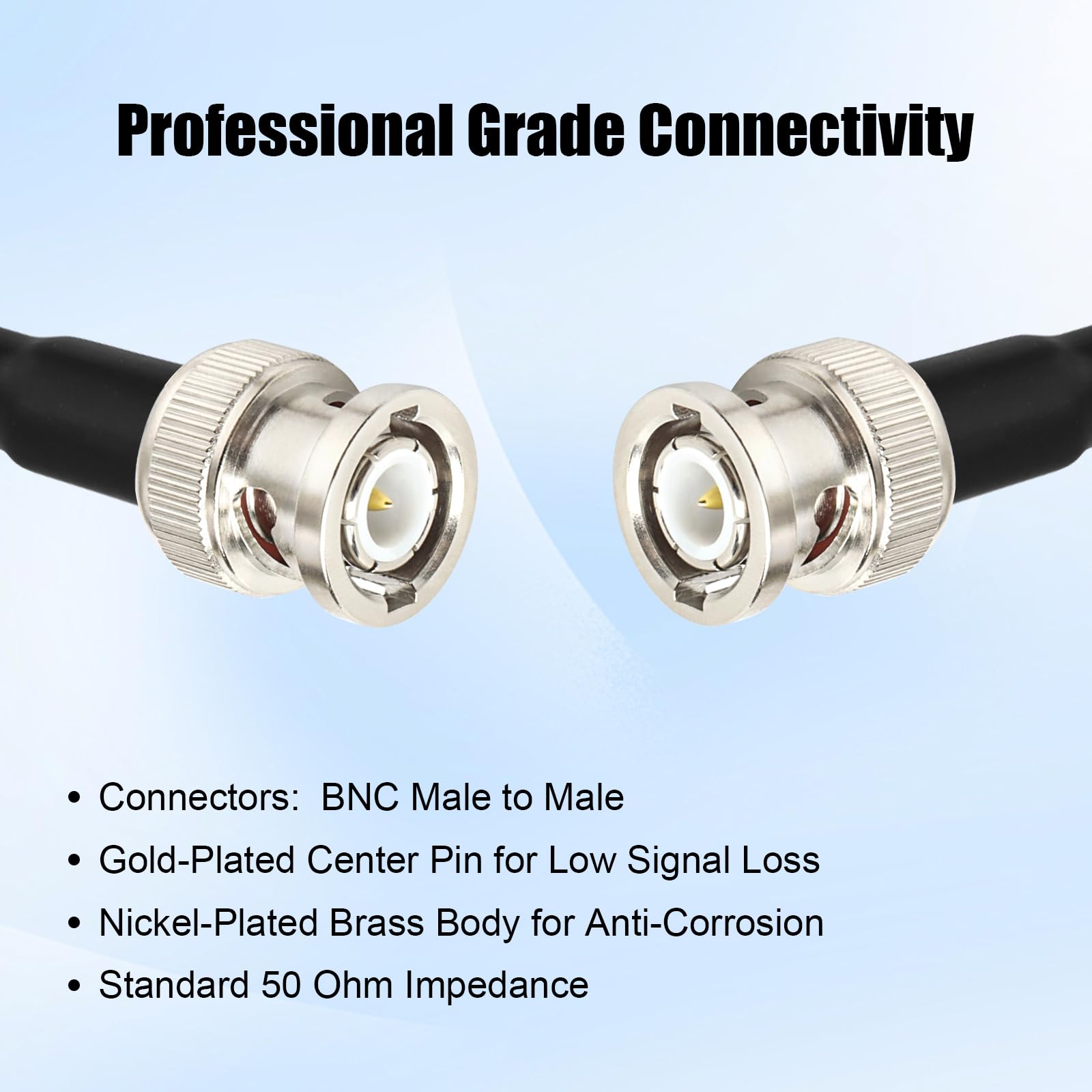 RG8X Câble d'extension BNC, faible perte BNC mâle vers BNC mâle, câble coaxial flexible 50 Ohm avec décharge de tension double couche pour caméra de sécurité CCTV, antennes RF, oscilloscope 30,5 m