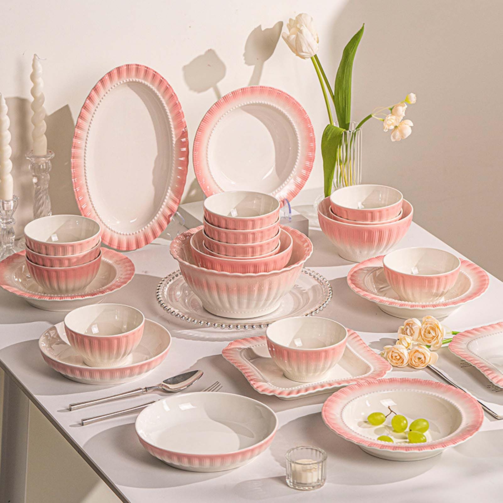 Zestawy obiadowe Talerze Miski Naczynia Serwis Porcelanowy zestaw obiadowy Eleganckie talerze obiadowe Miski na makaron Talerze sałatkowe Miski deserowe Zestawy stołowe