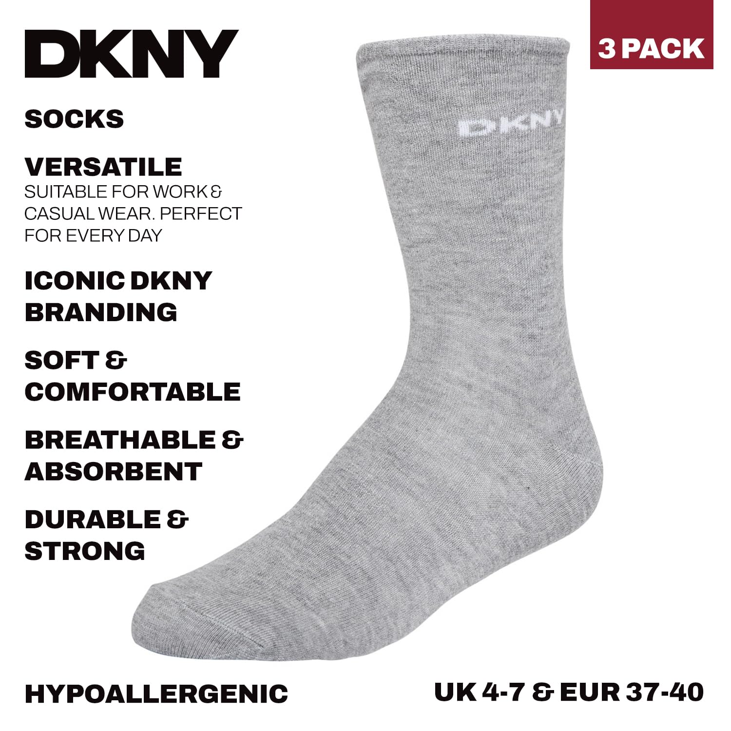 DKNY Skarpety damskie, 87% bawełna, 11% poliamid i 2% elastan Smart Designer długie skarpety do kostki, 3 pary, czarne, Czarny, Rozmiar uniwersalny