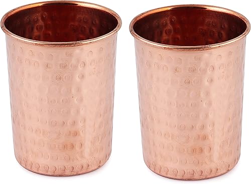 Miniatura 1 de Vasos de cobre puro martillado para almacenar y beber agua para beneficios de salud ayurvédica  Vaso de cobre para beber agua de 10 onzas, juego de 2