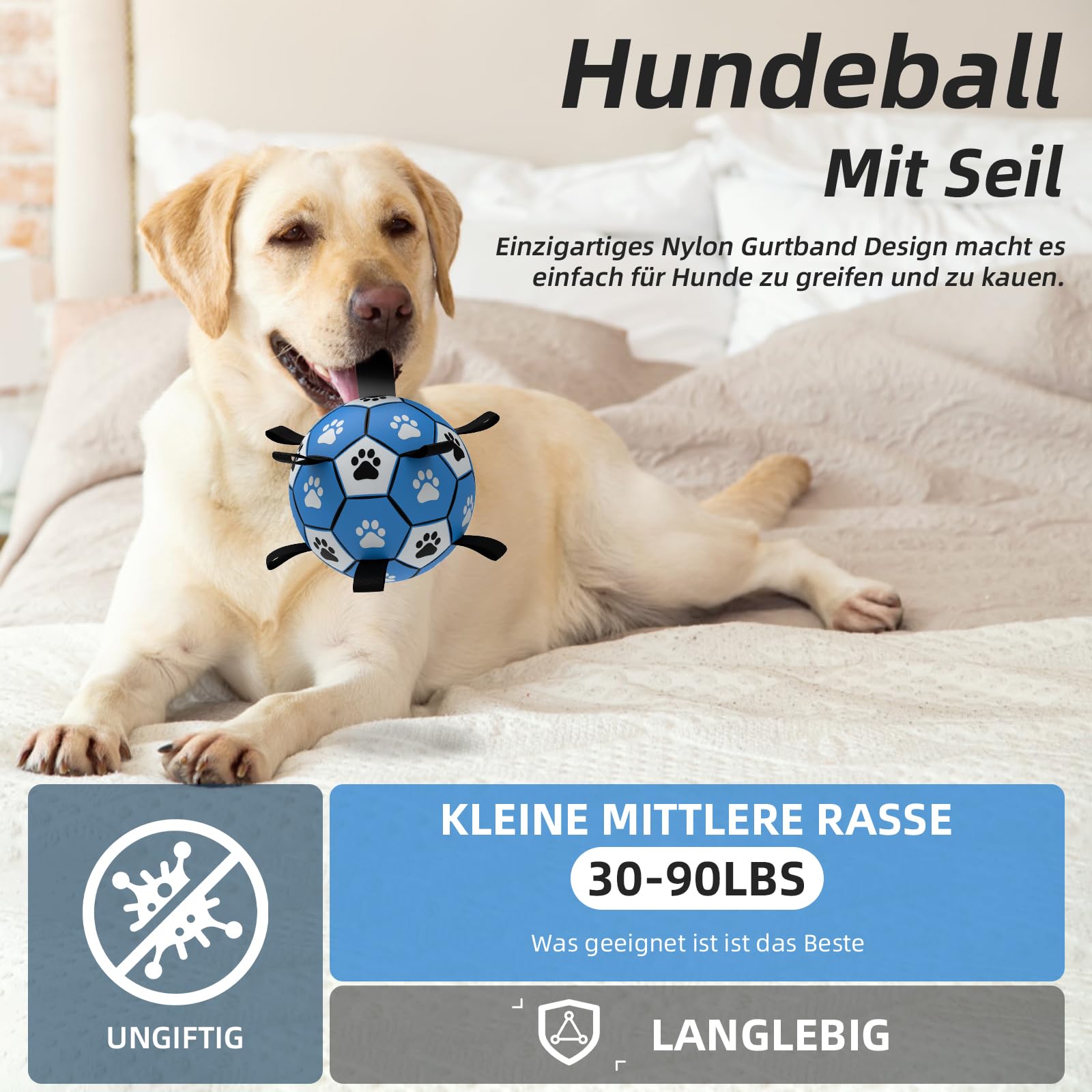 HETOO Pelota de juguete para perros con asa para perros, remolque interactivo de guerra, pelotas de agua, juguetes de regalo de cumpleaños para perros medianos/grandes (8 pulgadas, azul gris)