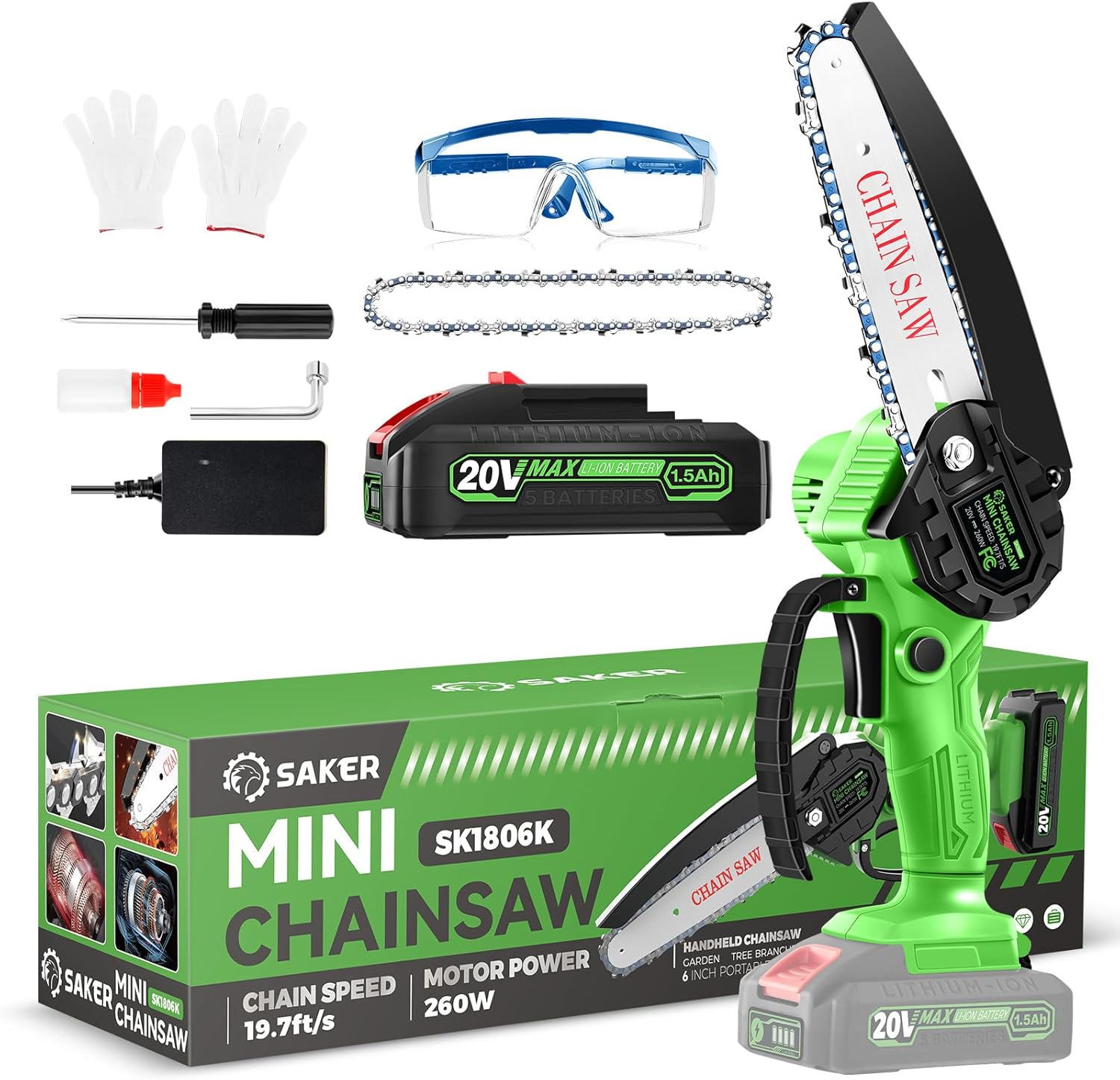Saker Mini Chainsaw|6 Inch Chainsaw[2025 Upgraded]|Mini Cordless Electric Chain Saw|Small Handheld Portable Chainsaw Battery Powered Chain Saw for Tree Trimmer