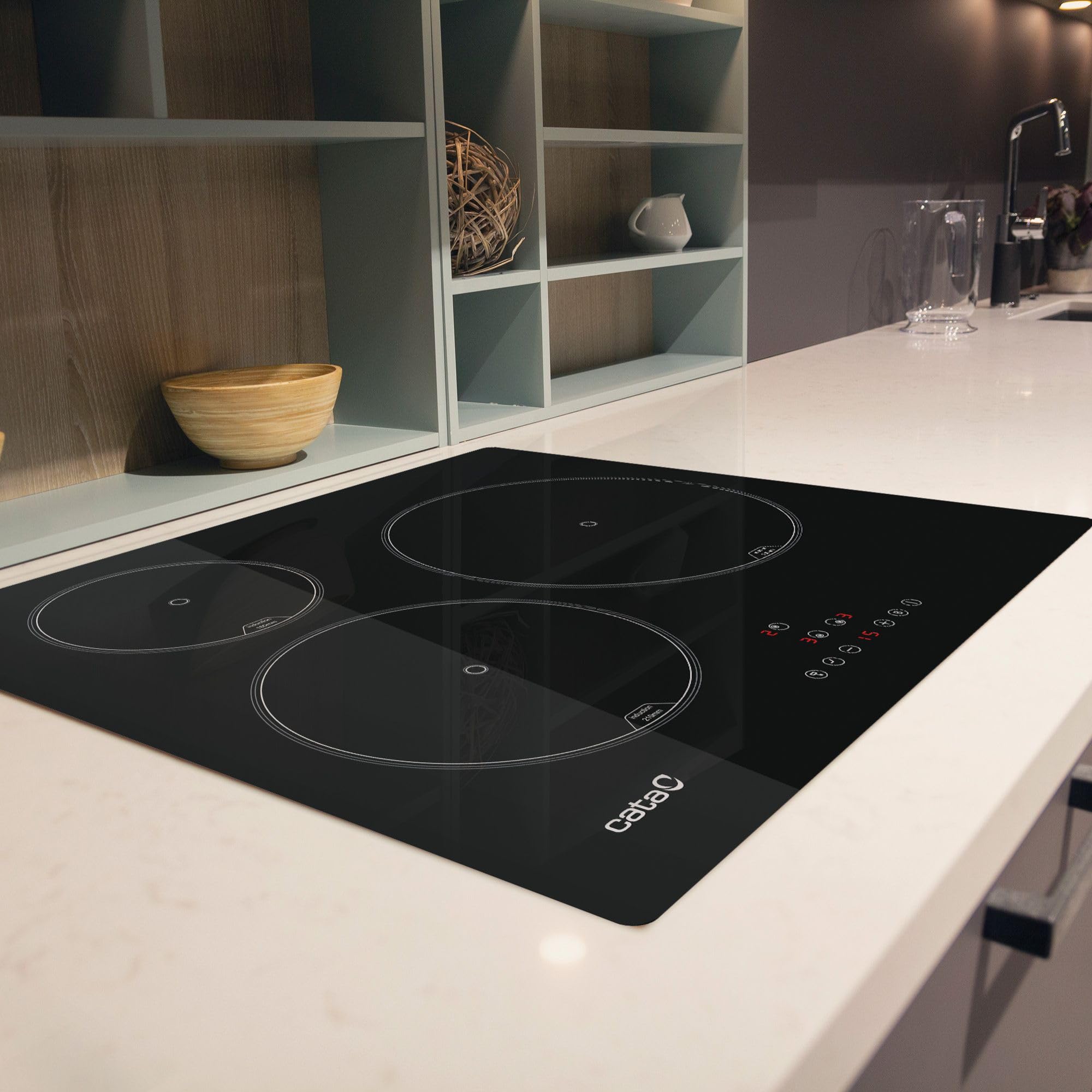 CATA Placa Inducción IB 6303 E2 BK, 3 Areas Cocción, Control Tactil, 9 Niveles Potencia Regulable, Bloqueo Seguridad, Temporizador, Color Negro