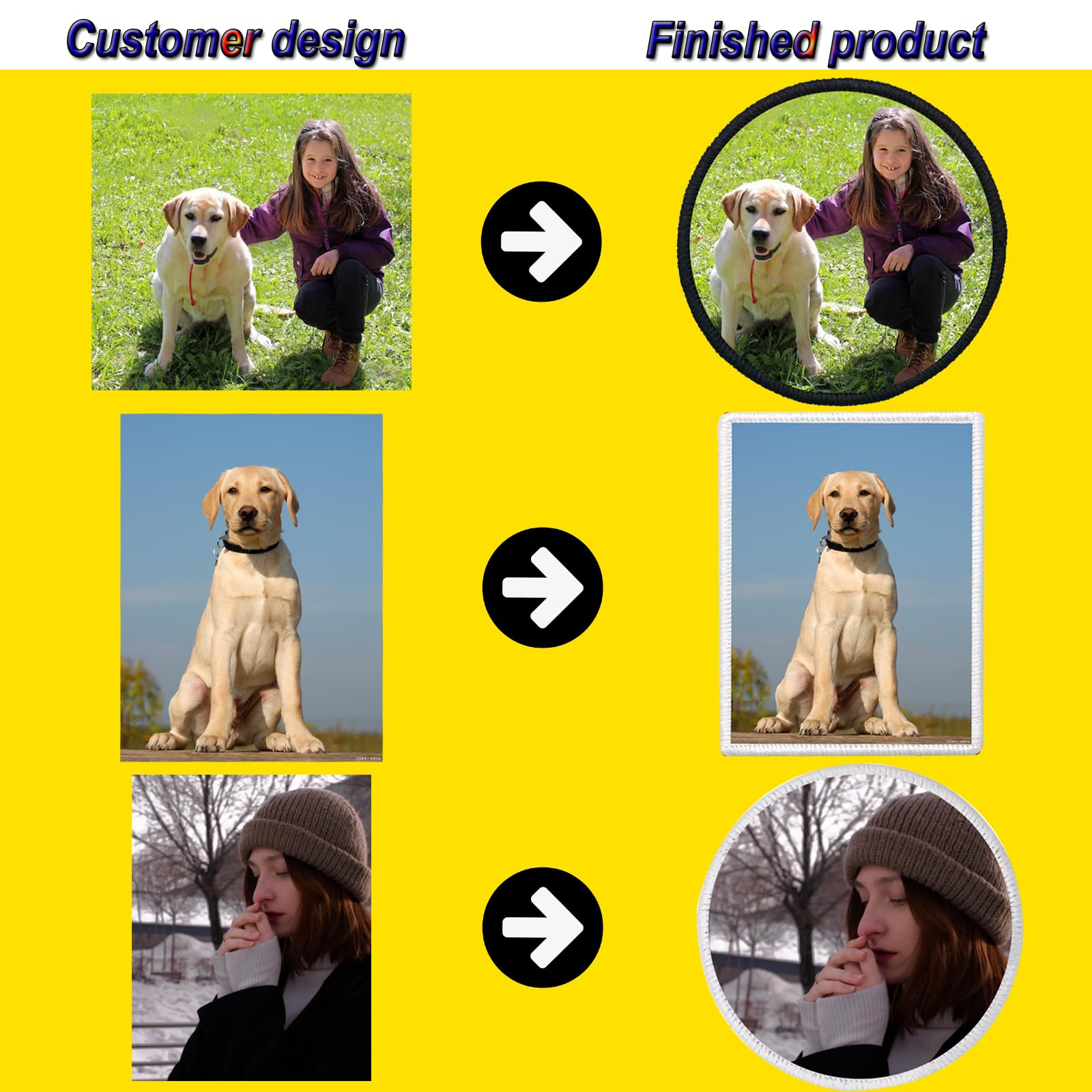Patch Stampa Immagine Personalizzata, Toppe Tattiche Personalizzate da Ferro su per Abbigliamento, Giacche, Cappelli, Pettorine per Cani Aggiungi la Tua Foto/Logo - Rotonda - 50 Pezzi