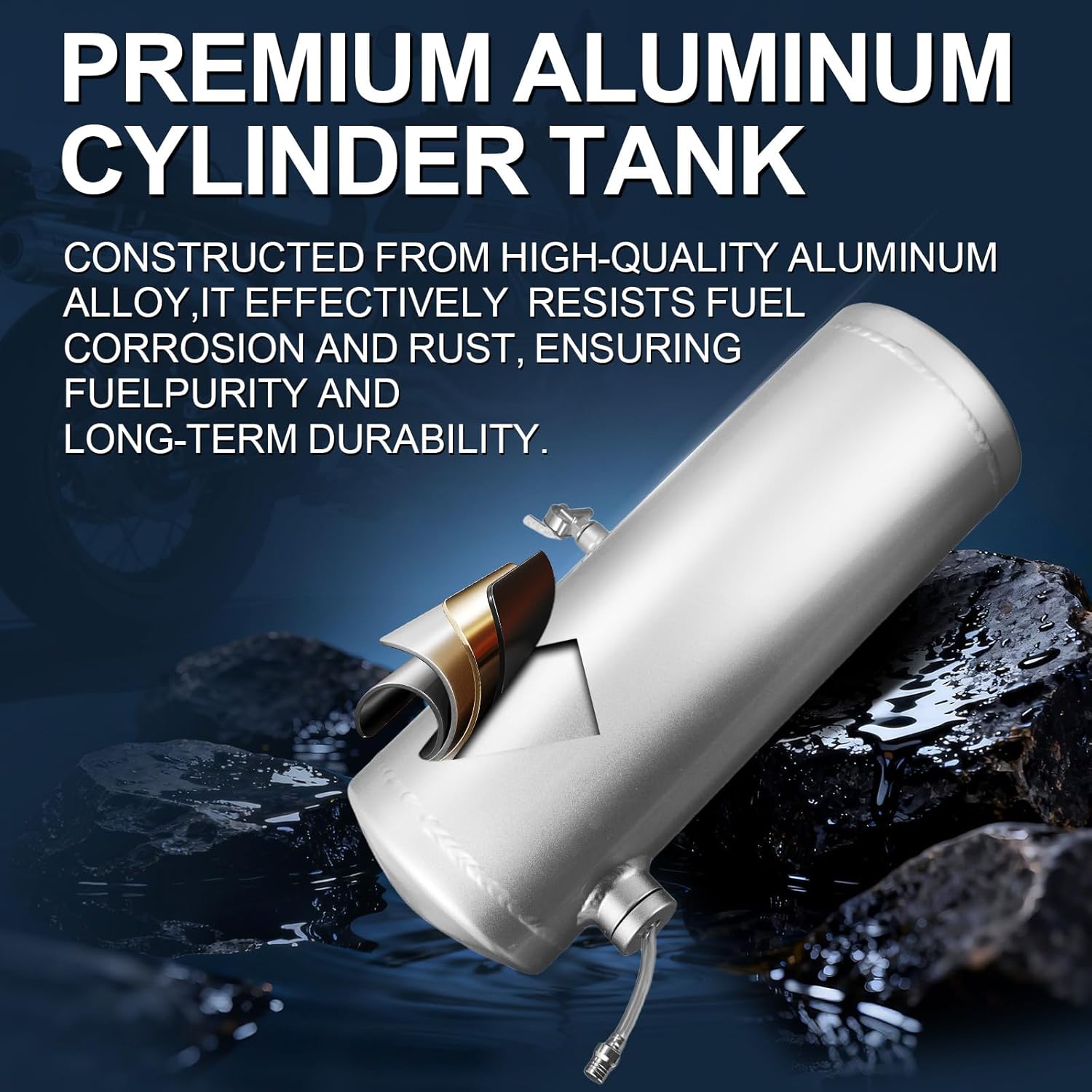 2 Gallon Minibike Gas Tank Fuel Tank Aluminum Cylinder 6 x 18" Center Fill minibike gas fuel tank For Golf Cart ,Motorcycle ,Dune Buggy ,mini bike ,go kart-Silver