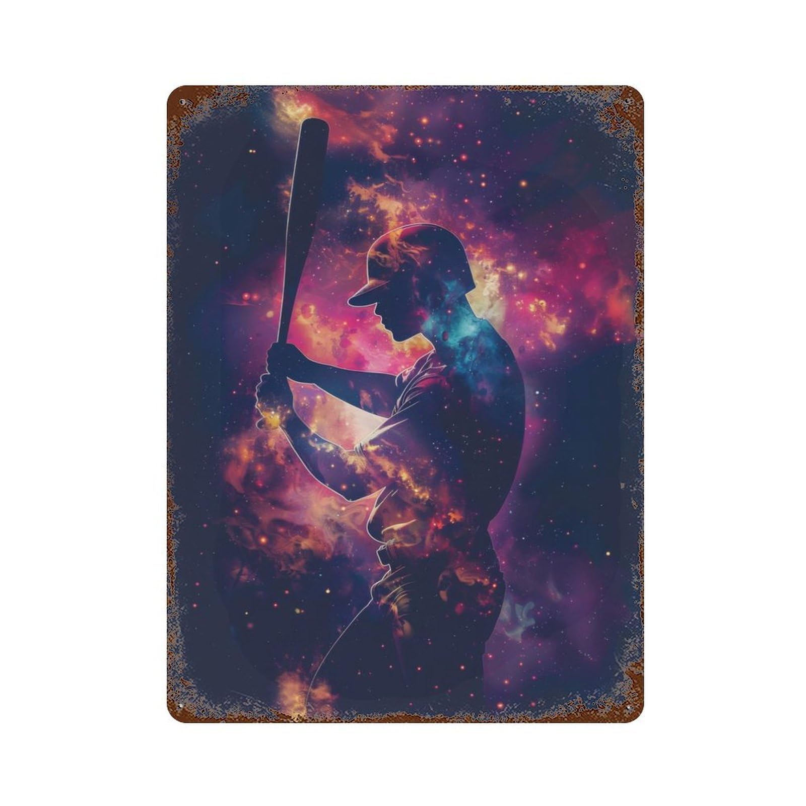 Baseball Galaxy Silhouette Rustic Tin Plaque 15.7"x11.8", Novelty Wall Decor for Garage, Pub Or Kitchen