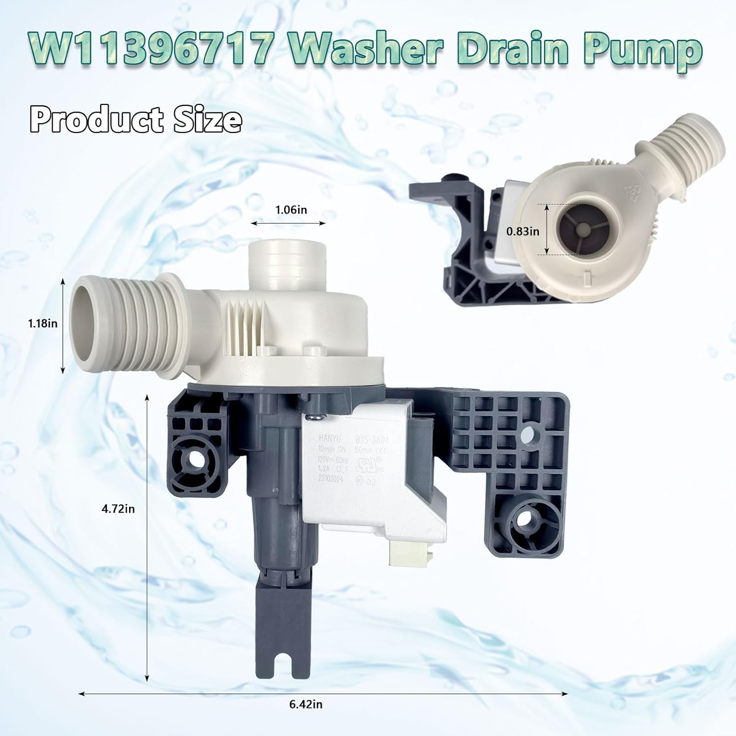 W11396717 W11263349 Washer Drain Pump Assembly Fit For Whirlpool Kenmore Maytag etc. Washing Machine Water Drain Pump. Replaces 4960510 AP6974116 PS12731177 EAP12731177