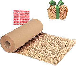 Honeycomb Packing Paper Wrap 12"x200' Recycled Cushioning Wrapping Roll Eco Friendly Shipping Moving Green Wrap Packing Material with 20 Fragile Sticker Labels