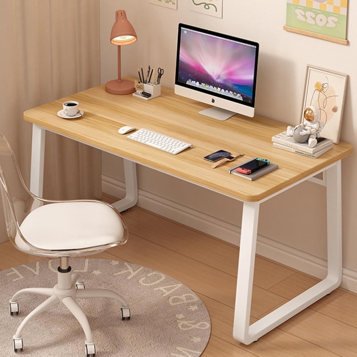 Modern Computer Desk Simple Style Study Table for Home Office, Wooden Writing Desks PC Table for Bedroom