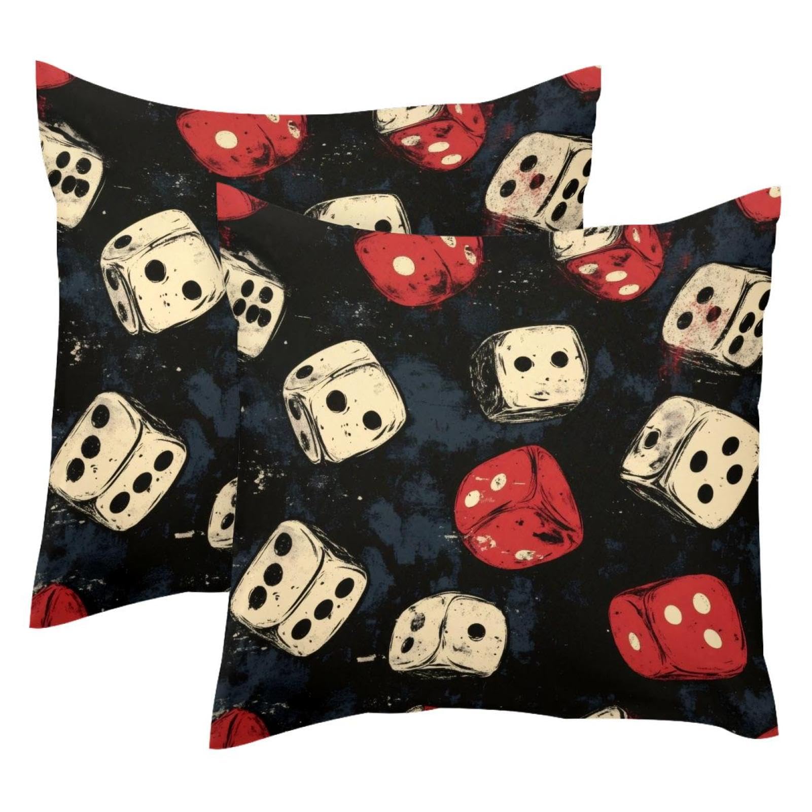 Housse de coussin 50x50 cm velours lot de 2 motif dés blancs rouges