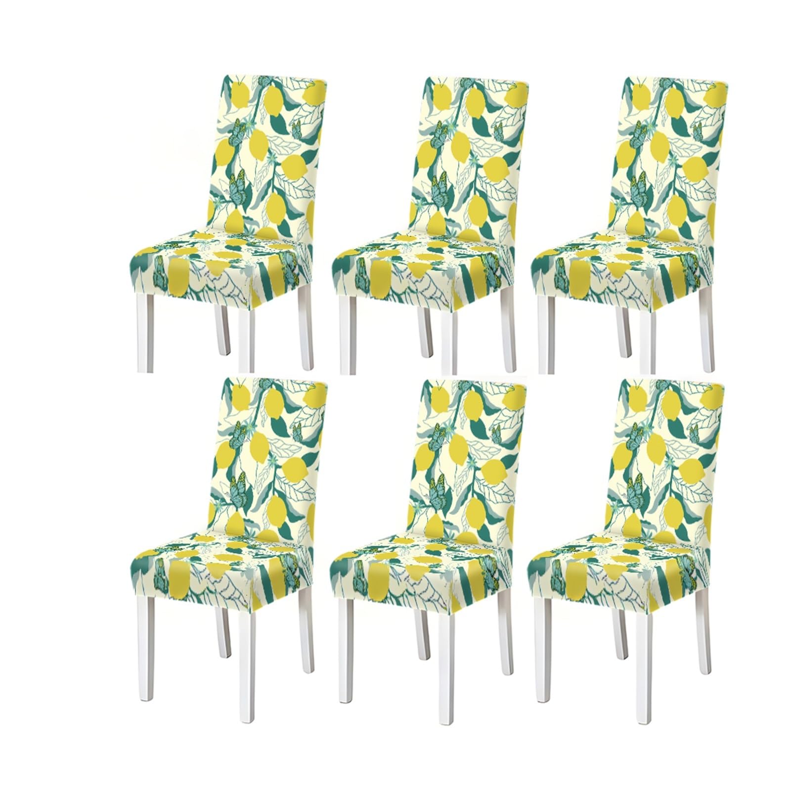 KXUAUV Lemon Pattern Dining Chair Covers Set Of 2/4/6, Stretch Washable High Back Chair Covers, Citrus Leaf Print Seat Protectors for Restaurant Hotel Party(6PCSChair cover)