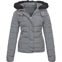 shelikes Womens Hooded Winter Jacket Quilted Padded Warm Coat Parka Jacket With Faux Fur Hood & Zip Pocket