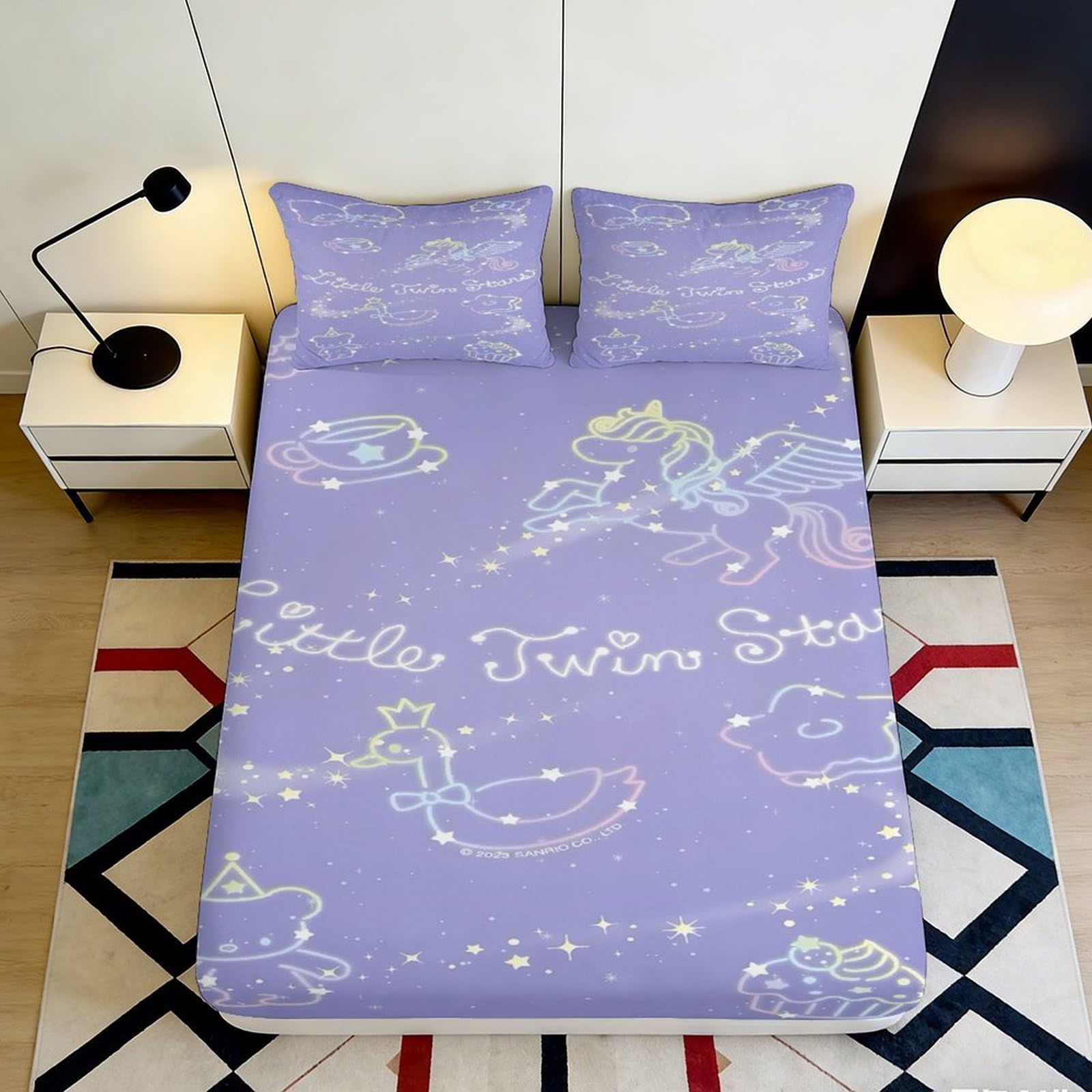 Jqzkxnhpbr Style-5 3D Printed Purple Dream Unicorn Fitted Sheet Microfiber Bed Cover With Star Pattern For Bedroom Dorm Mattress Decor 90X200x25cm