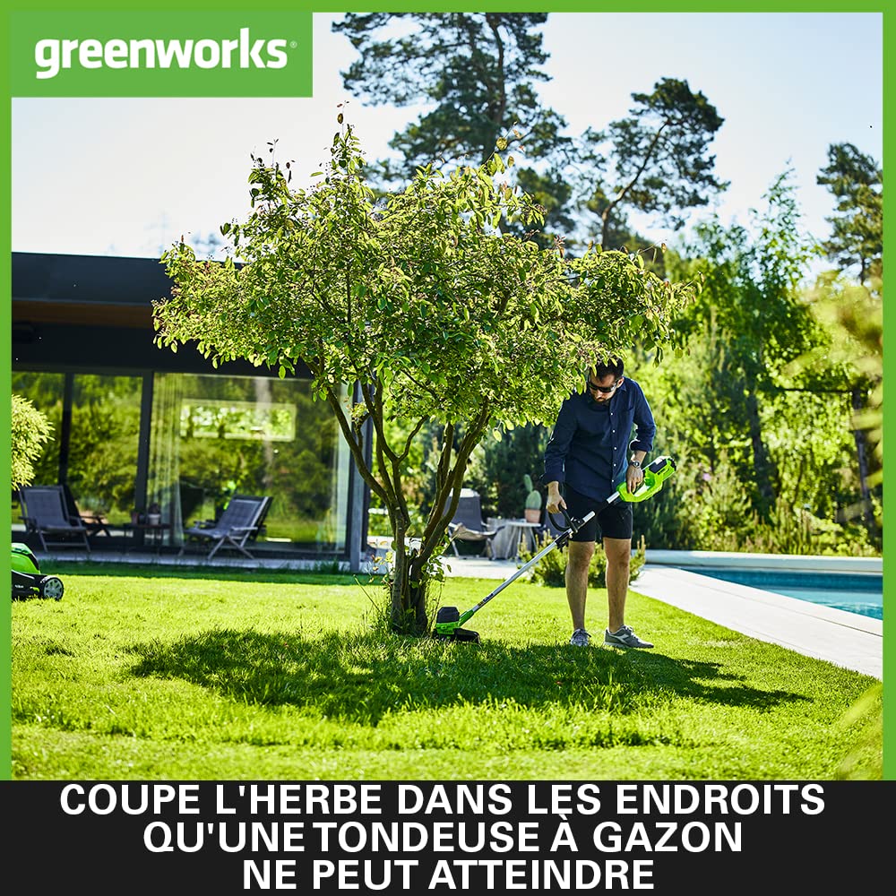 Greenworks 40V Coupe Bordure Sans Fil pour Jardins Moyens, Hauteur Réglable, Largeur de 30 cm, Fil Nylon 1,65 mm à Alimentation Automatique, 2 Batteries 40V 2Ah et Chargeur, Garantie 3 Ans G40LTK2X