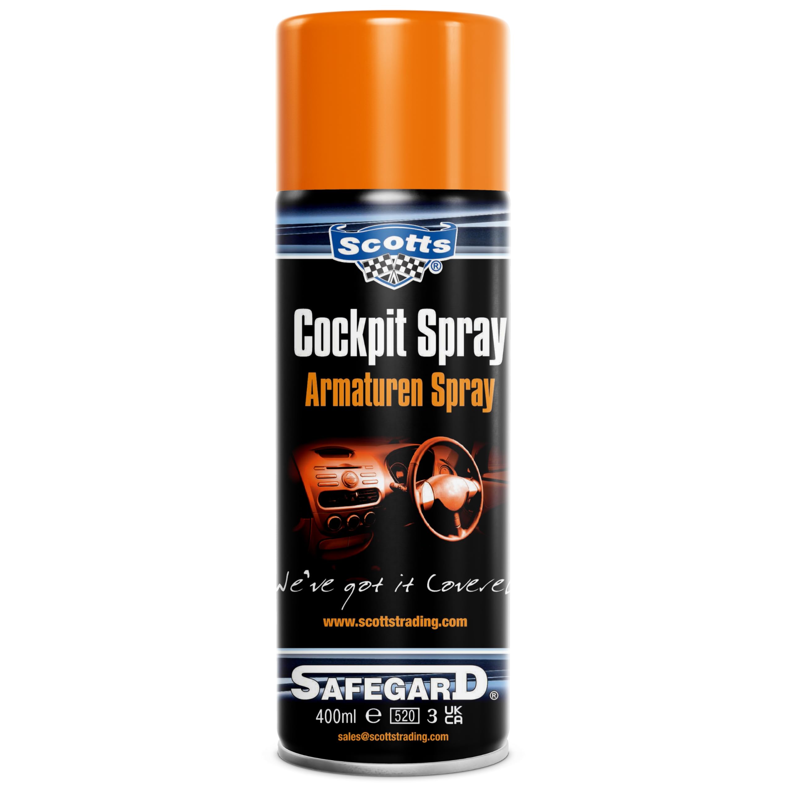 Premium Cockpit Spray | Fast Acting, Foaming Action Dashboard Cleaner, Refresh, Restore & Protect | Specifically Formulated to Remove Stains, Marks, Odurs and Grime | 400ml Spray