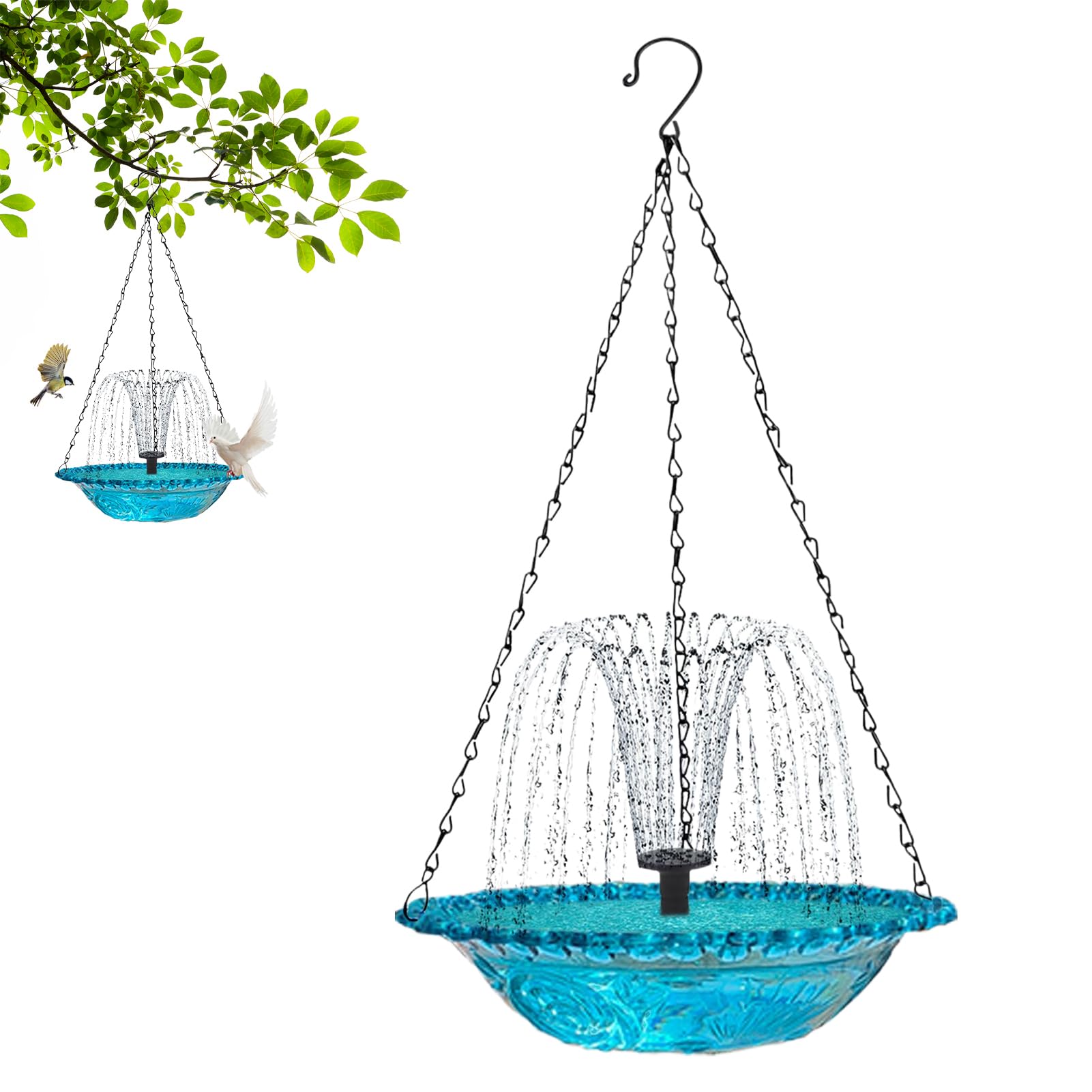 Bassin À Oiseaux,Fontaine Solaire pour Oiseaux - Abreuvoir Décoratif Suspendu pour Colibris Et Jardin Extérieur Patio
