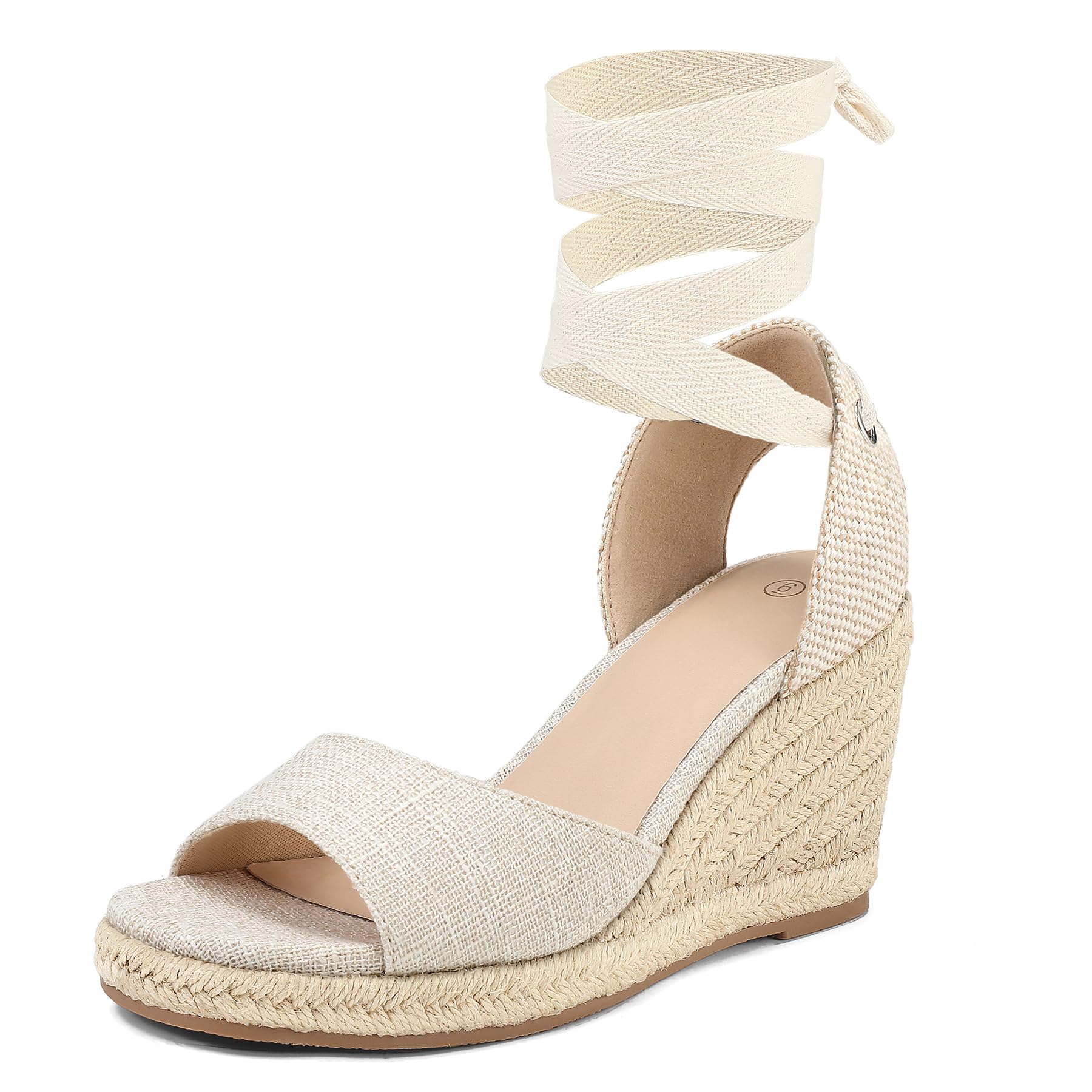 mysoft Sandali da donna con zeppa, punta aperta, espadrillas con plateau, cinturino alla caviglia, scarpe estive con lacci