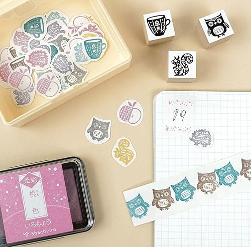 Miniatura 3 de Shachihata Almohadilla de tinta a base de aceite Iromoyo Kosai Glow Stamp Pad Peach-IRO (rosa) Tinta japonesa tradicional de color Japón Importación