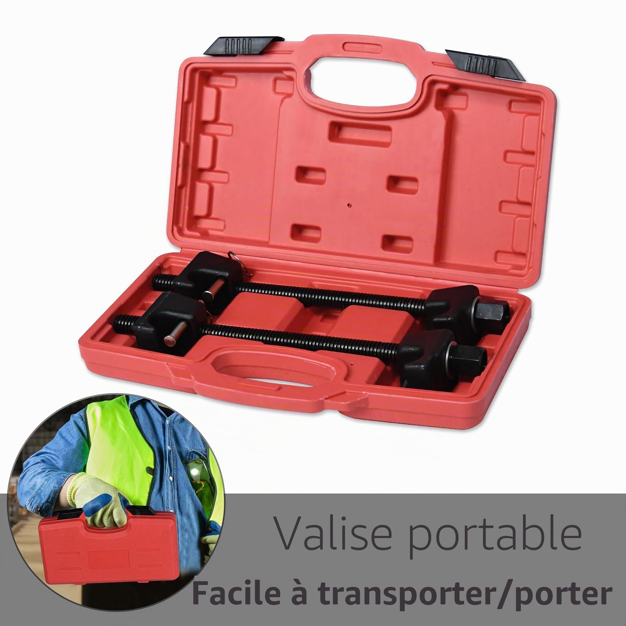 NAIZY Lot de 2 Tendeurs de Ressort avec 4 Griffes - Envergure Jusqu'à 370 mm - Amortisseur de Chocs pour Ressorts D'abaissement - Châssis avec Coffret