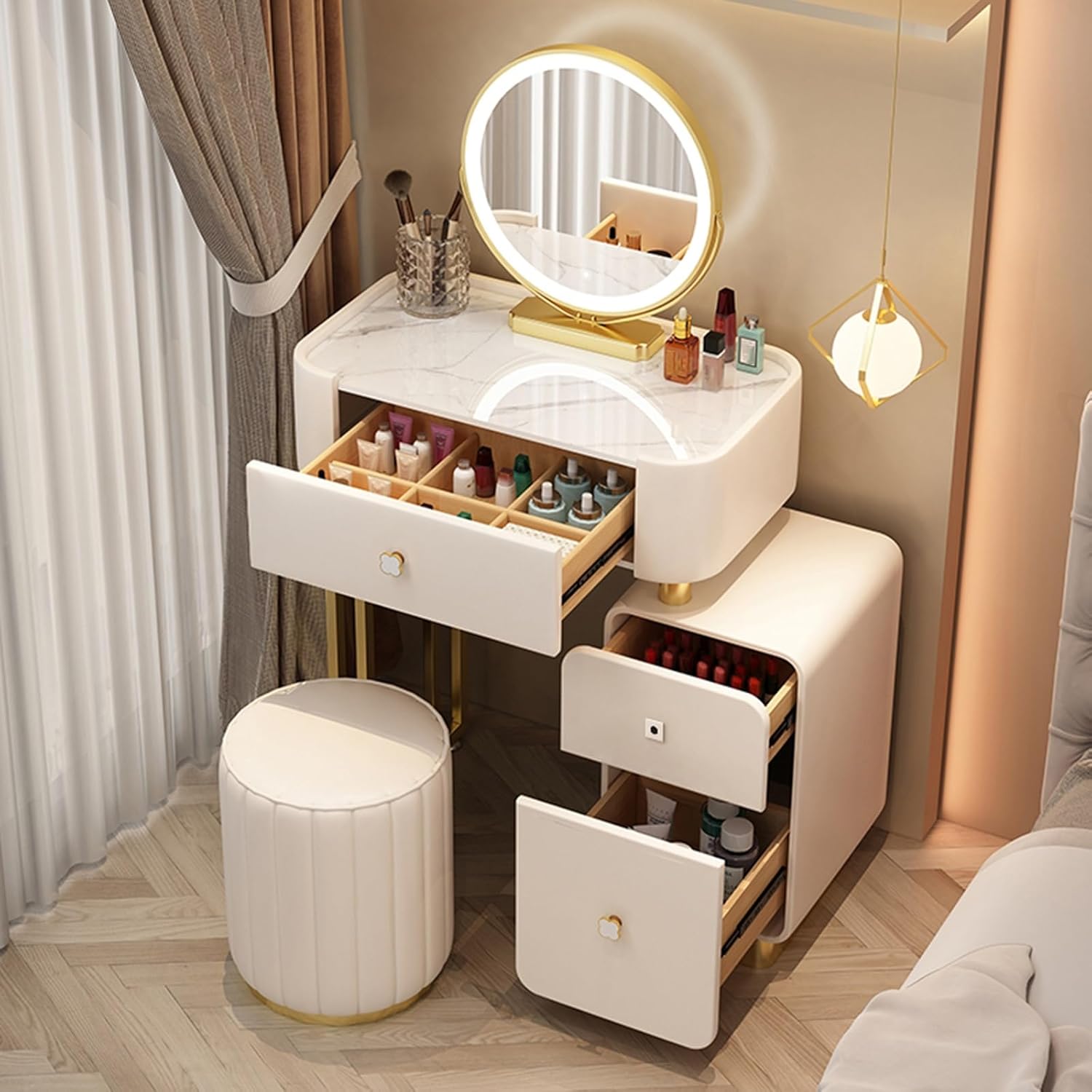 Small Vanity for Girls Bedroom Vanity Desk with Mirror and LED Lights Gifts Brightness Adjustable for Girls and Women, White(27.6in)