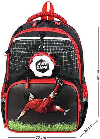JUST GAME Ortopedik Okul Çantası, Beslenme Çantası ve Kalemlikli 3'lü Set, Çok Renkli, 30x42x20 cm