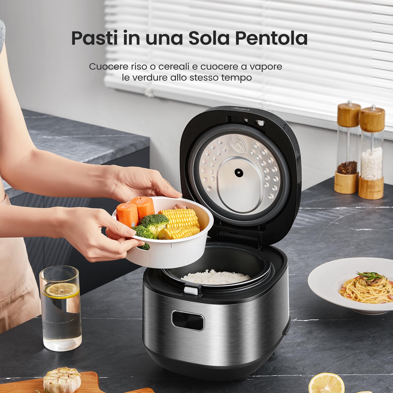 Midea Cuocere riso con 9 funzioni, 2 l, 4 tazze