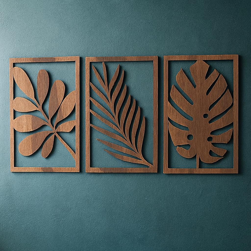 SHIVASHRAY CRAFTS Wooden Leaf Wall Art Panel Set – 15x11 Inch Decorative Nature-Inspired Home Decor for Living Room & Bedroom – Teal Background, Modern Minimalist Design-image-28