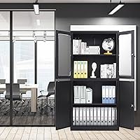Vista 6 de SISESOL Display Cabinet with Glass Doors and Lock,Black Metal Storage Cabinet,Freestanding Locking Kitchen Pantry Cabinets with Doors and Shelves