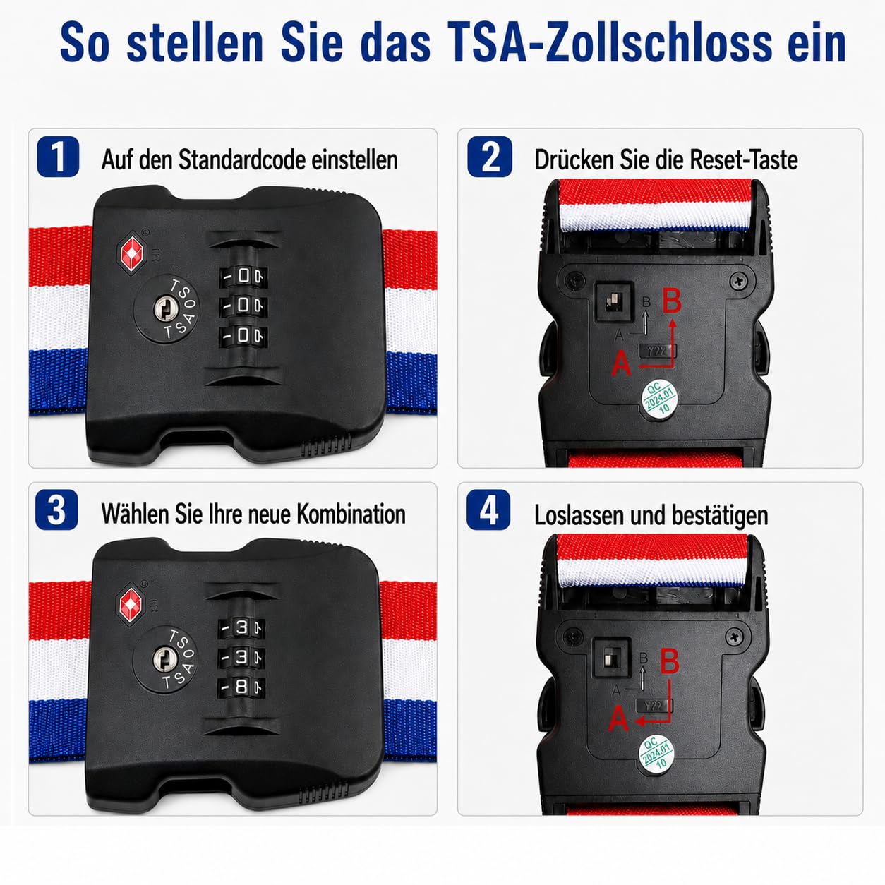 10 PCS Personalisiertes Gepäckband mit Schloss & Kofferriemen | Maßgefertigt mit Namensstickerei, Verstellbar, Robust & Auffällig, Gepäckidentifikation für Große & Kleine Reisekoffer