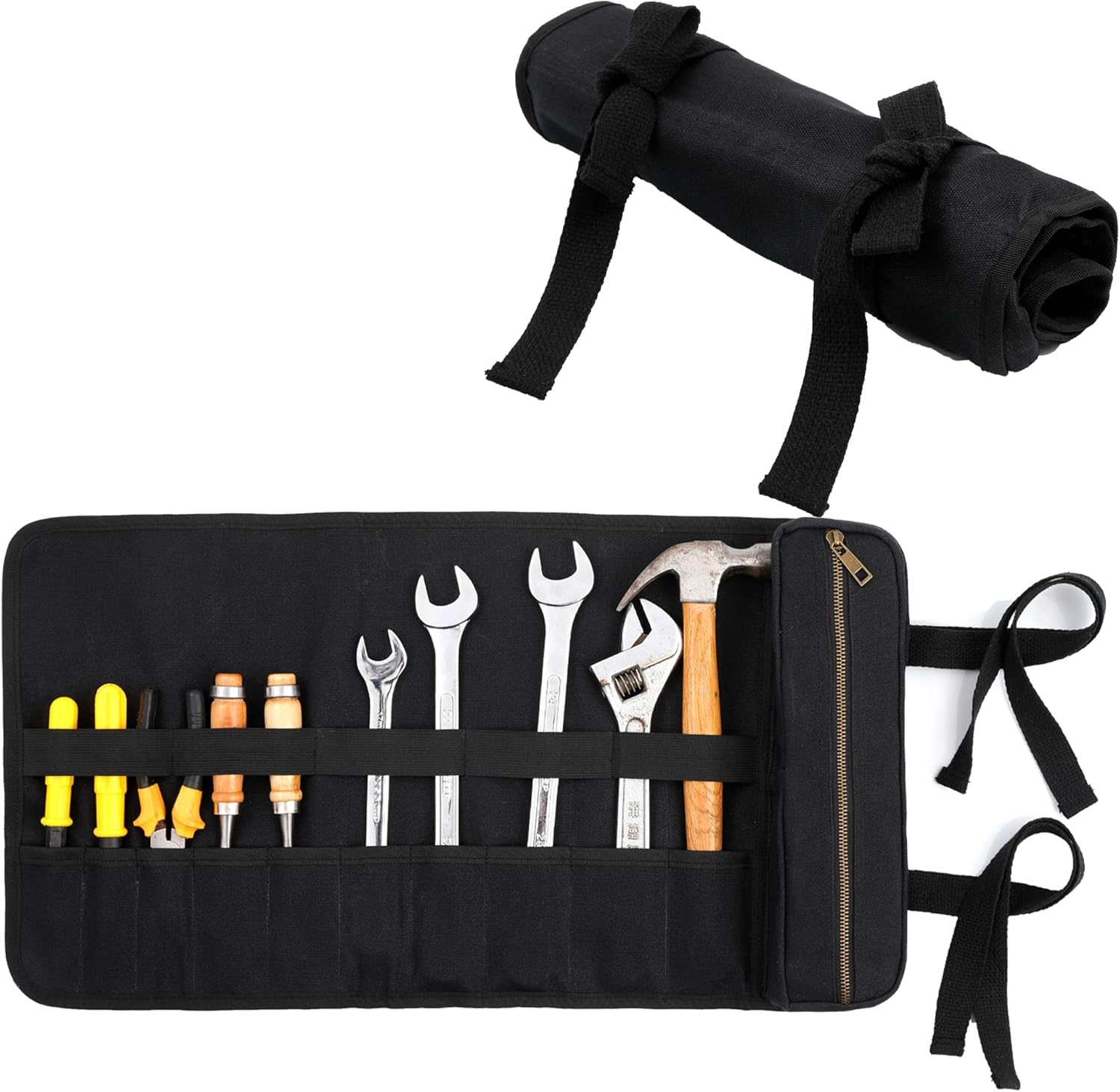 Tool Roll, Heavy Duty 16oz Waxed Canvas Wrench Roll Up Pouch 10Piece(6