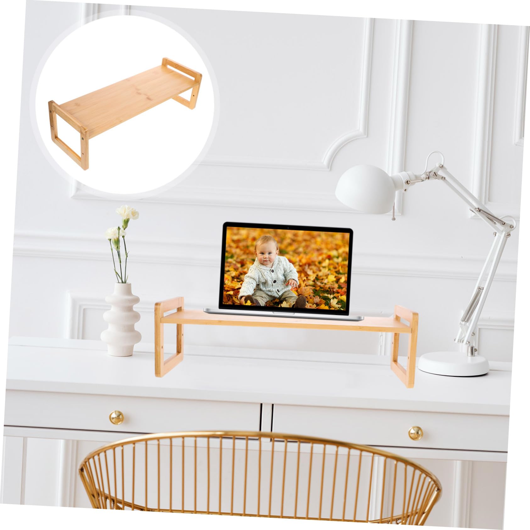 Supporto Monitor da Scrivania in Bamboo Ergonomico Rialzo Compatto per Computer con Elevata capacità di Carico Regala Benessere e Migliora l’Assetto per Ufficio e Casa