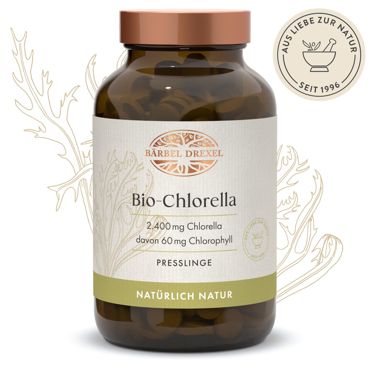 Chlorella Presslinge mit 2400 mg Algen-Pulver pro Tagesdosis ohne Zusätze, Vegan (360 Stk) 100% Vegane Herstellung Deutschland Chlorophyll Tabletten Naturheilkunde BÄRBEL DREXEL®