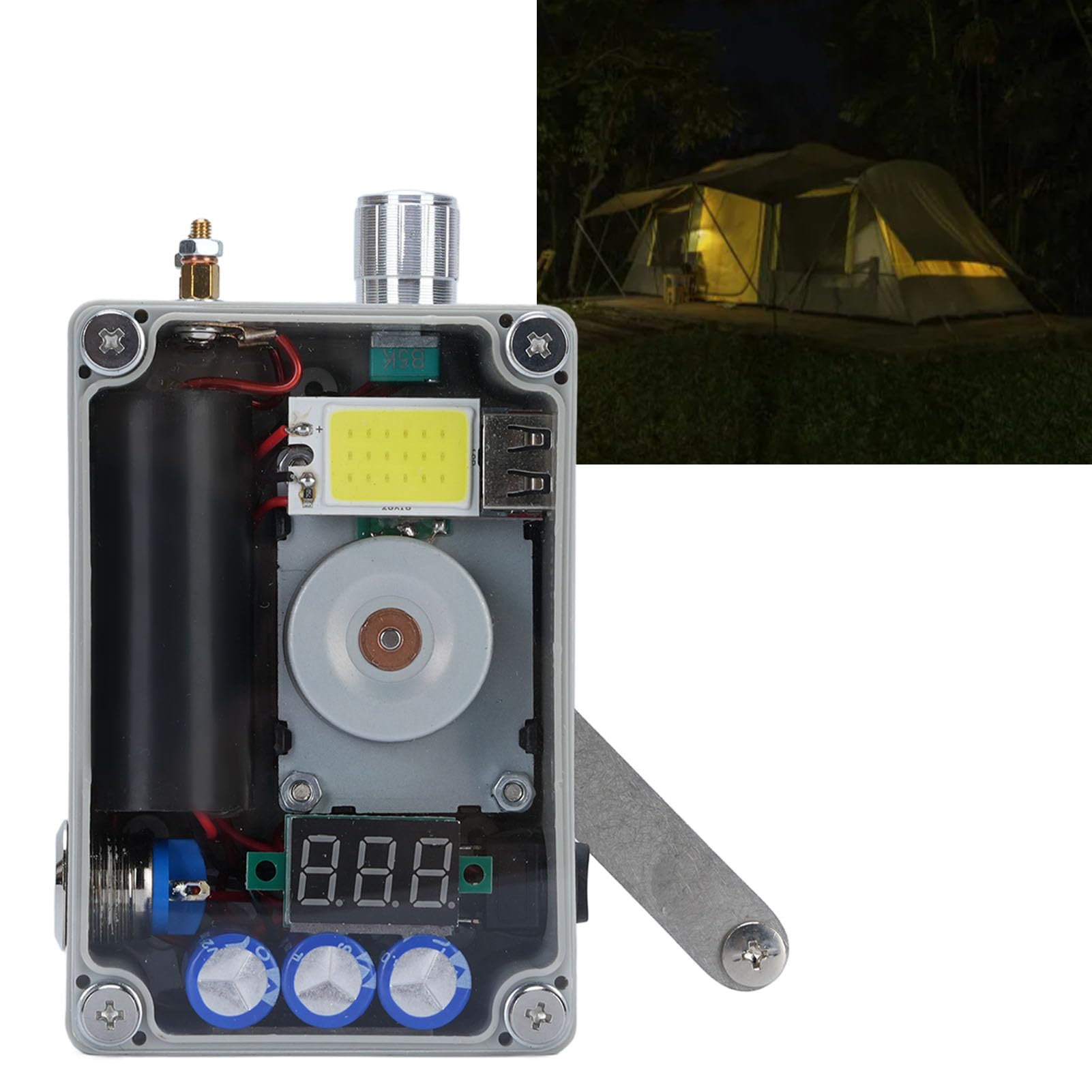Generatore di Manovella a Mano, Generatore di Dinamo Manuale Portatile con Luce di Pannocchia, Caricatore Veloce USB di Emergenza per Emergenza, Interruzione, Campeggio, Off-grid