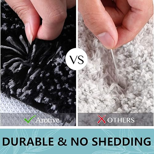 Miniatura 6 de Arotive Alfombras de baño de microfibra de 2 piezas, tamaño 24 x 16 y 47 x 17 pulgadas, color negro, paquete de 2 artículos