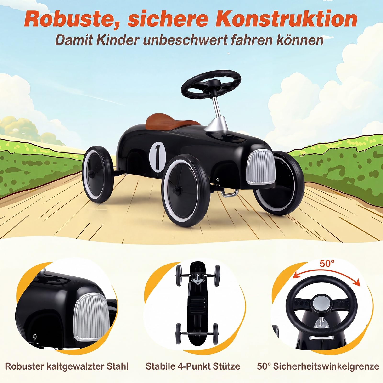 COSTWAY Rutschauto aus Metall für Kinder ab 1 Jahr (Schwarz) | tragbares rutschfahrzeug mit Lenkbegrenzung, bequemem Sitz, rutschfesten Rädern, Indoor/Outdoor Kinderfahrzeug Jungen/Mädchen
