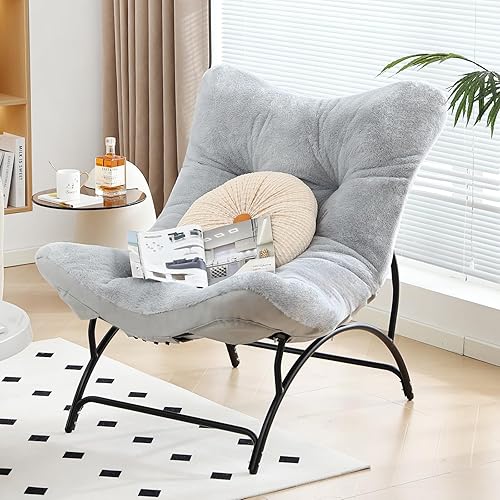 Miniatura 2 de Tiita Accent Lazy - Silla cómoda con marco de metal y tela de felpa, asiento espacioso y acogedor sillón reclinable para sala de lectura, sala de
