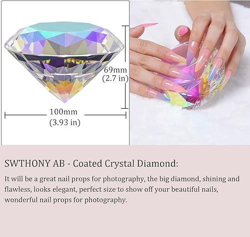 Miniatura 10 de SWTHONY Pisapapeles de diamantes de cristal, backgrand de diamante para imágenes de uñas, decoración de mesa de boda, diamante falso grande con base
