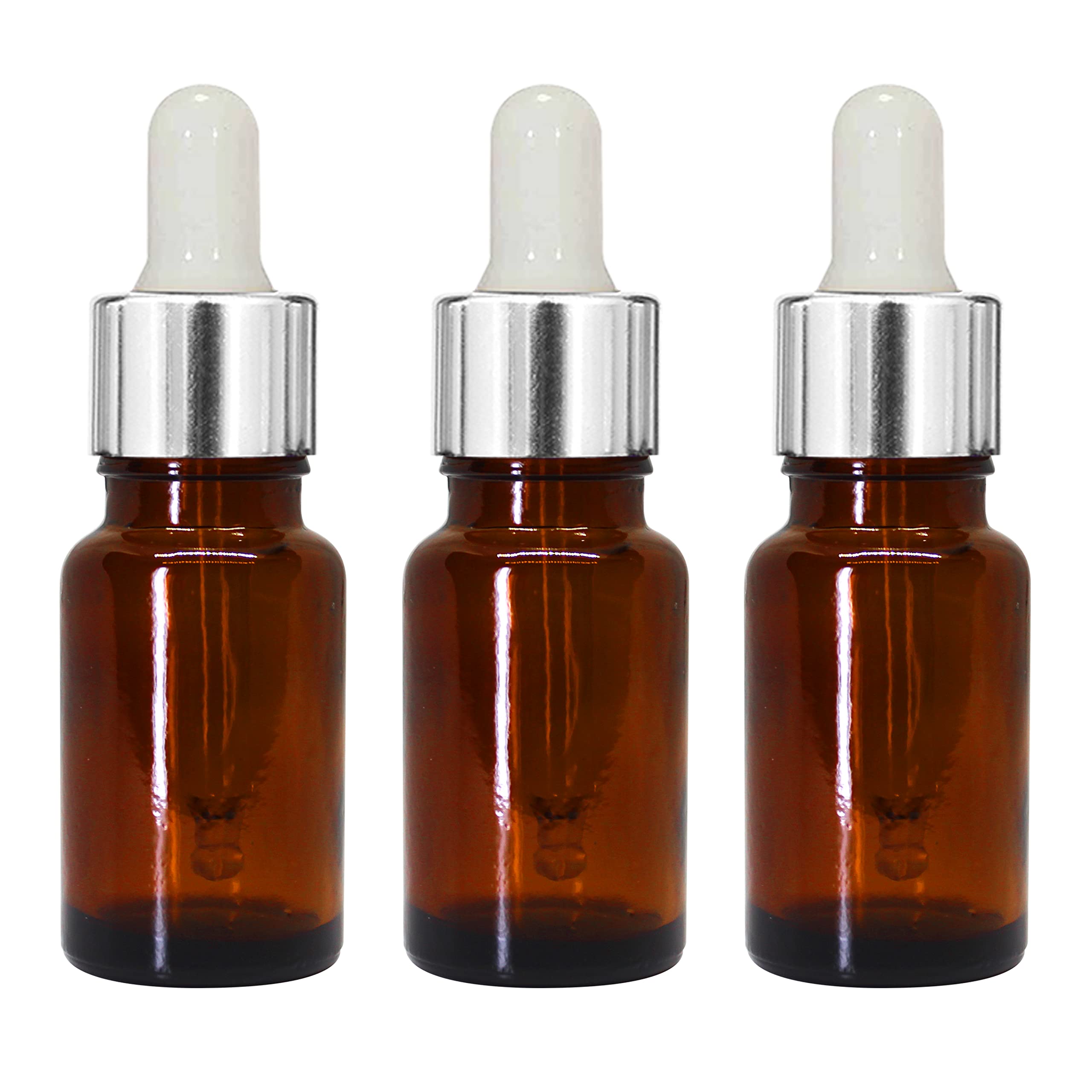 nsb herbals 10 ML Amber Round Empty Glass Bottle + Glass Dropper + Silver Ring + Silcon White Teat, Refillable, Leak Proof For Essential Oils, DIY Perfumes (Pack of 6)-picture-39