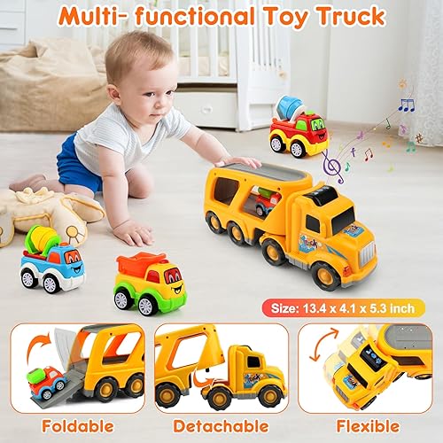 Miniatura 4 de Camión de construcción Juguetes para niños pequeños Juguetes para niños de 2, 3, 4 años, 5 en 1, juguetes portadores para niños de 2 a 3 años, 2 a 4