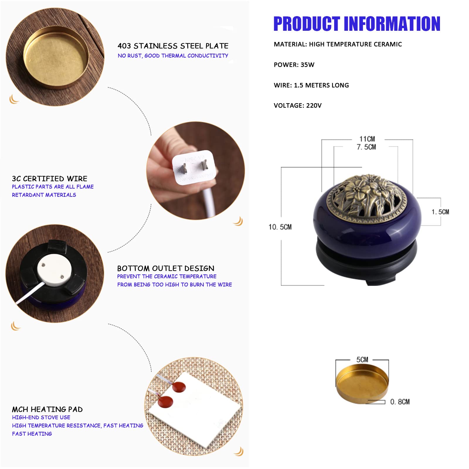 MIQXUAN Diffusore di Oli Essenziali, Bruciatore di Olio Essenziale Forno per Aromaterapia in Ceramica A Temperatura Regolabile Bruciatore per Aromaterapia Decorativo per Regalo di Nozze di Compleanno