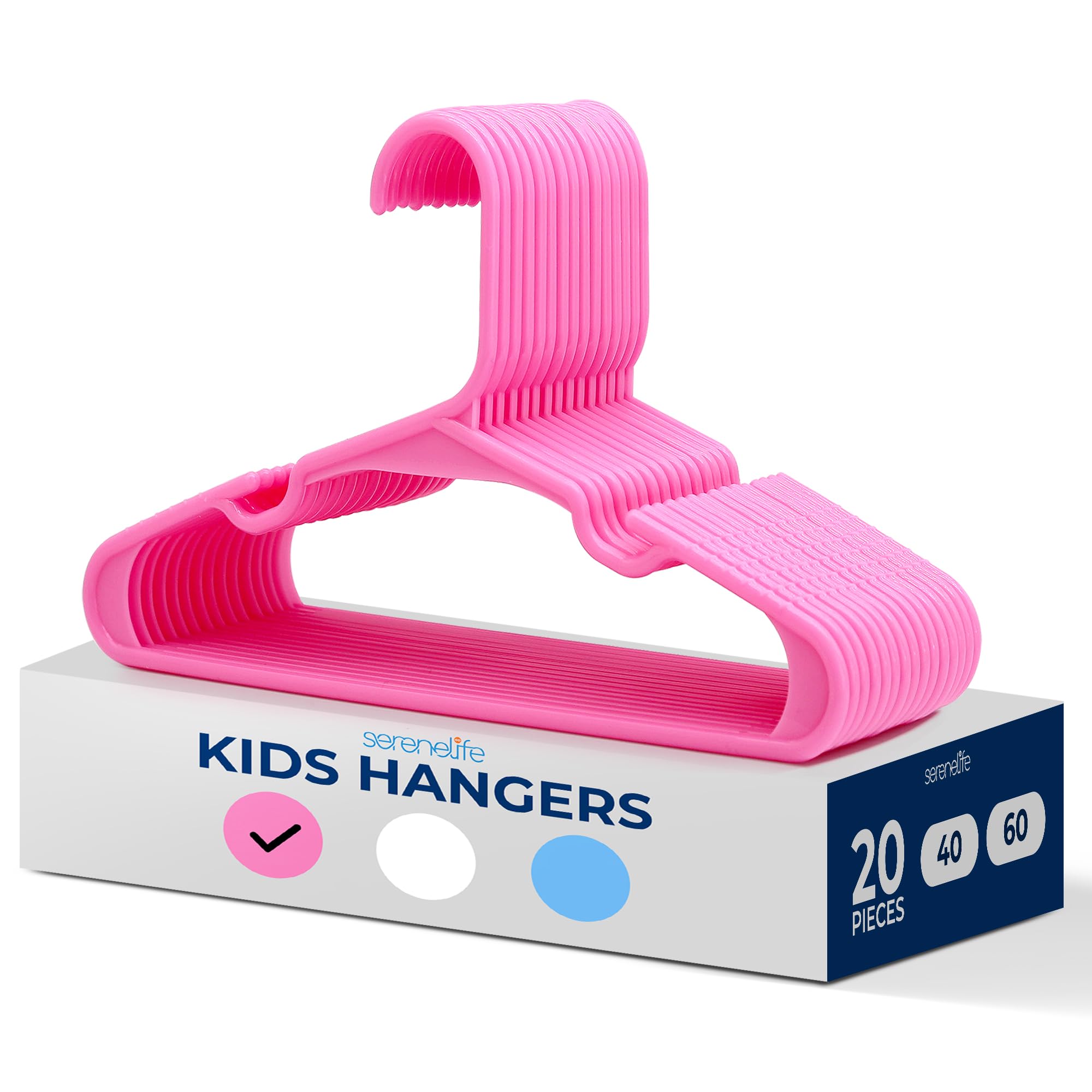 SereneLife 20 Pack Plastic Kids Hangers – Non-Slip Baby Hangers for Closet, Space-Saving Thin Design for Organizing Clothes, Infant, Toddler, and Newborn Clothing (Pink)