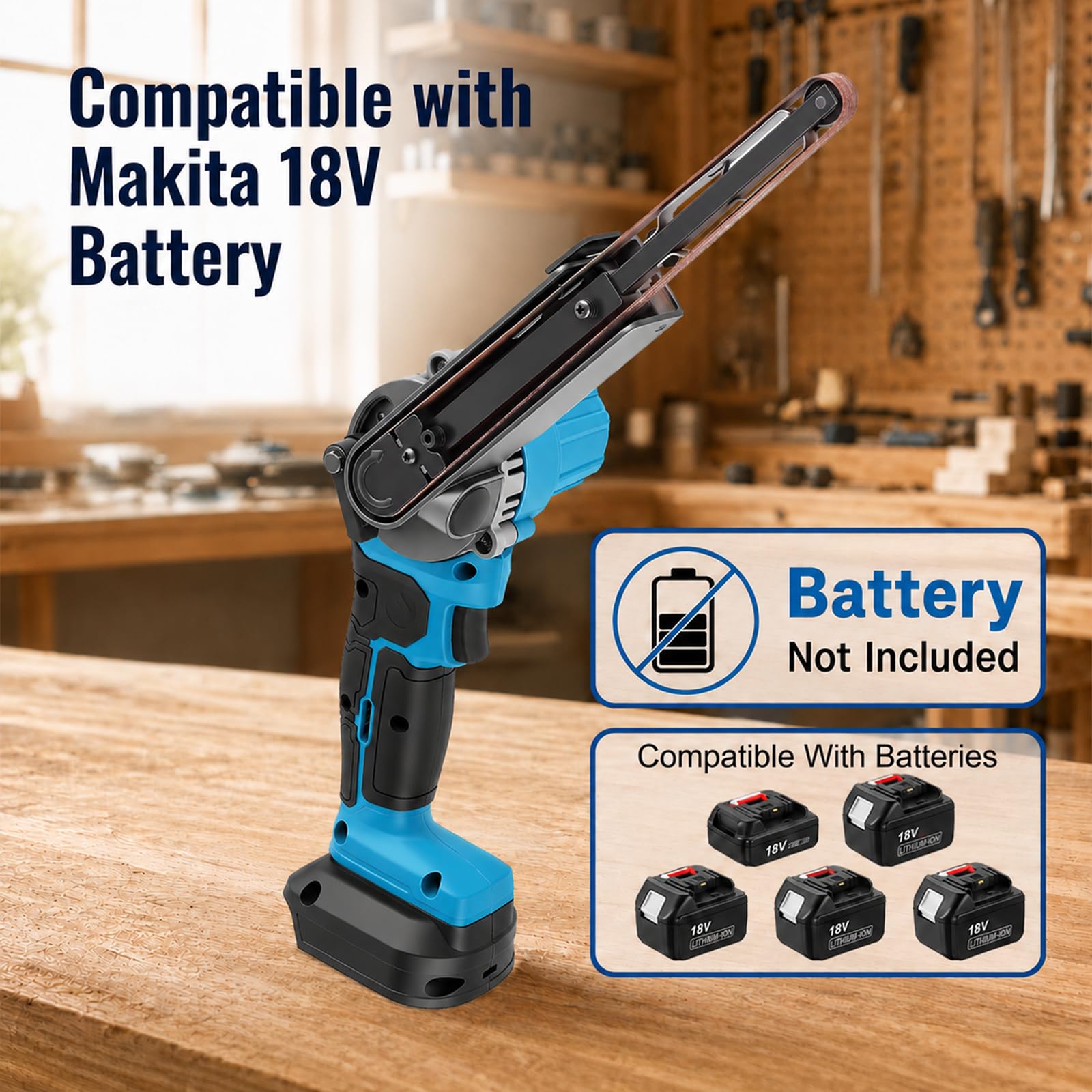 Lime Électrique, Ponceuse à Bande Sans Fil Compatible Makita 18V