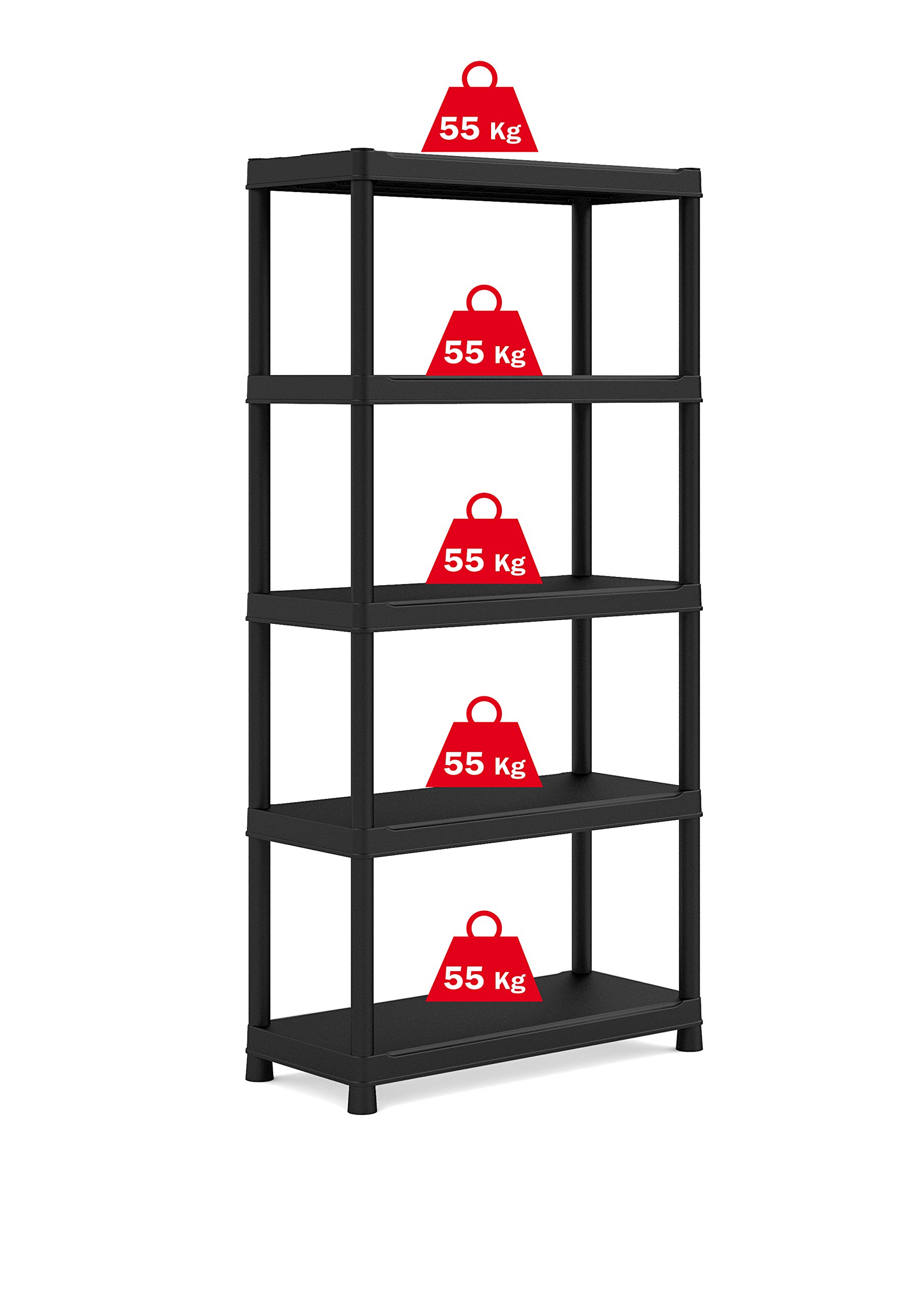 Keter Plus Double SCAFFALE 5 Ripiani PIENI E Doppia Opzione di Montaggio, Nero, 90x40x182 cm