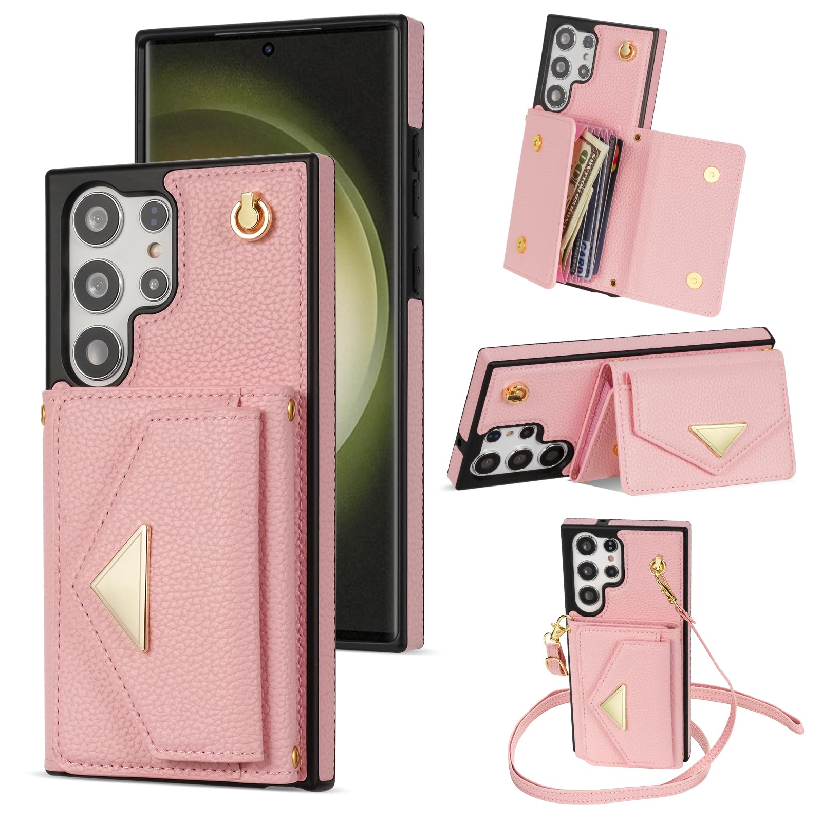 Étui portefeuille Samsung S26 Plus rose, protection cuir avec sangle - 8